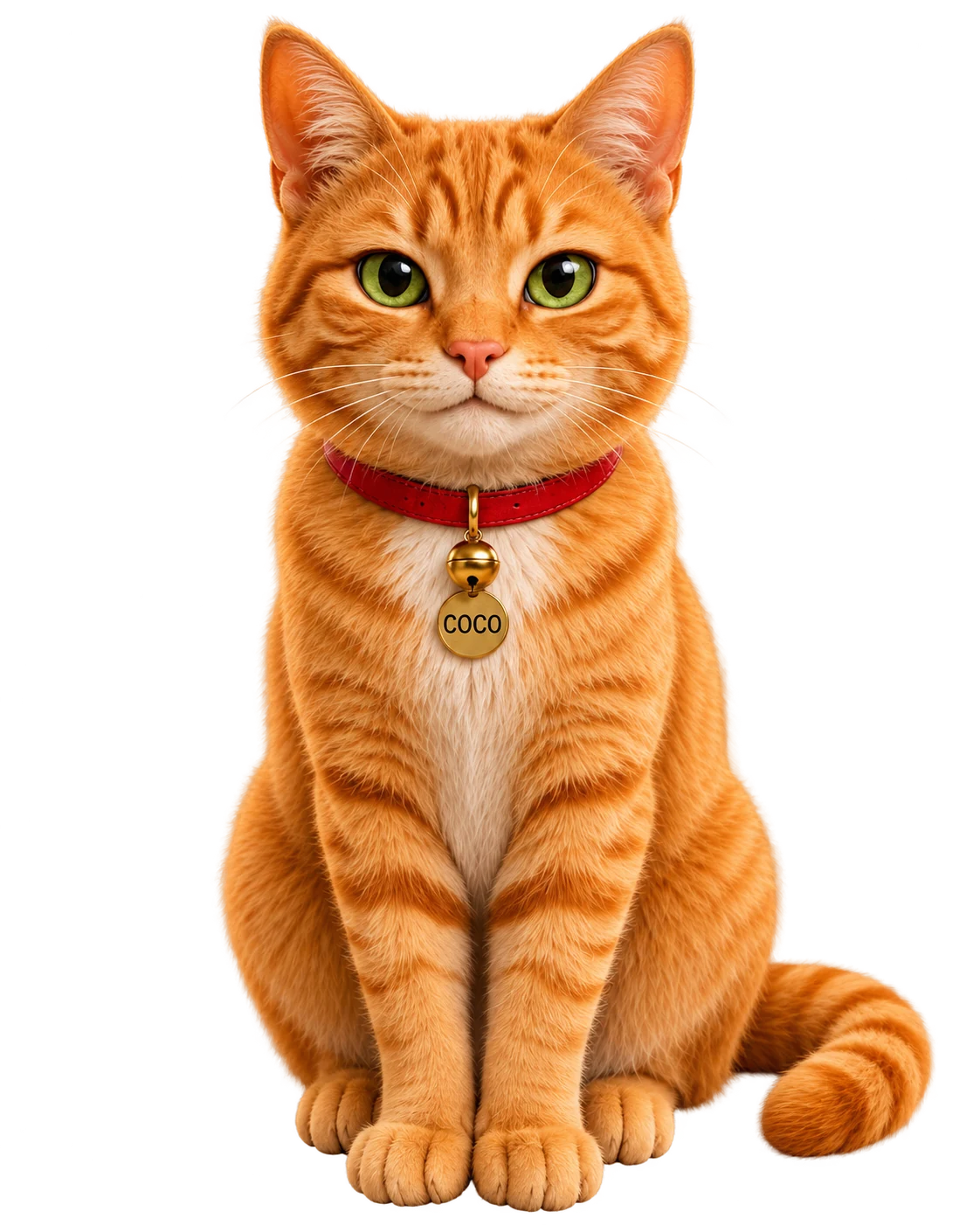 Coco, ZooPixo’s orange cat with her Coco name tag